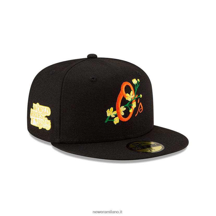New Era Z282J21079 baltimore orioles patch laterale bloom black 59fifty cappellino aderente
