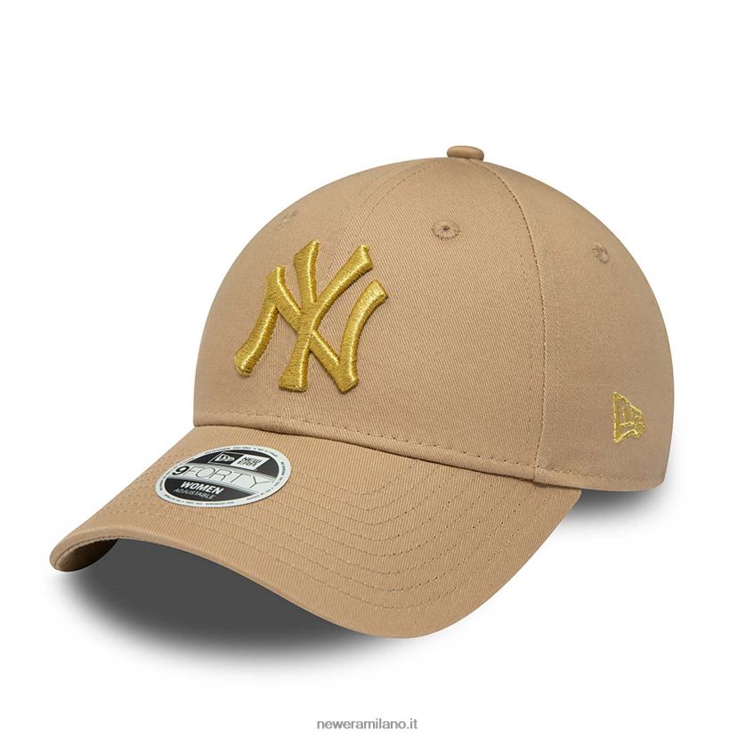New Era Z282J21551 New York Yankees donna logo metallico marrone 9forty cappellino regolabile