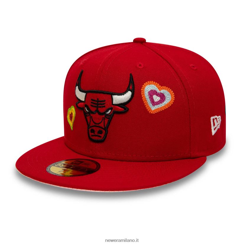 New Era Z282J2345 berretto aderente 59fifty rosso con cuore a punto catenella Chicago Bulls