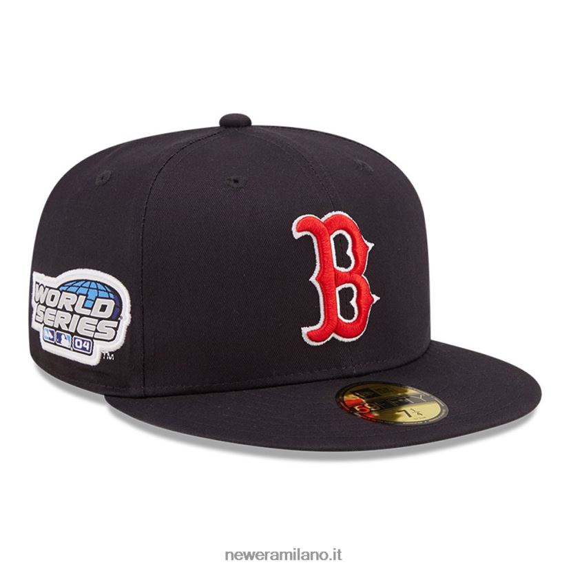New Era Z282J2598 cappellino aderente Boston Red Sox con toppa laterale blu navy 59fifty
