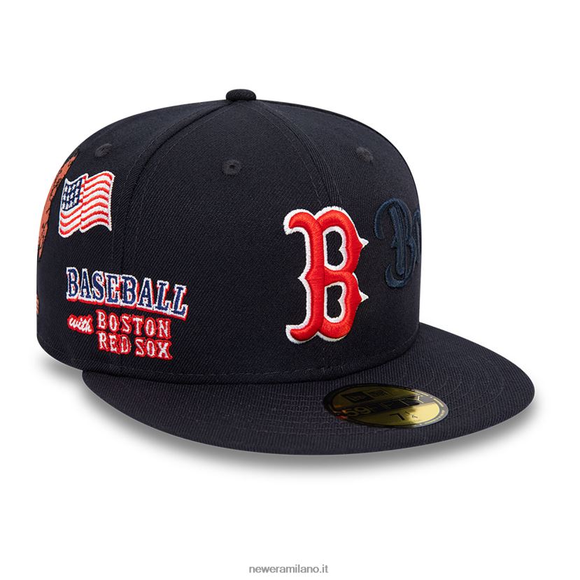 New Era Z282J2743 cappellino aderente Boston Red Sox con scritta Navy 59fifty
