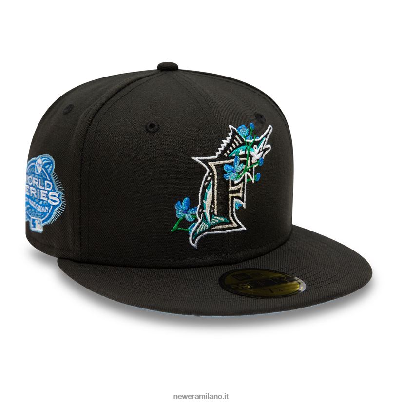 New Era Z282J2838 florida marlins patch laterale bloom black 59fifty cappellino aderente