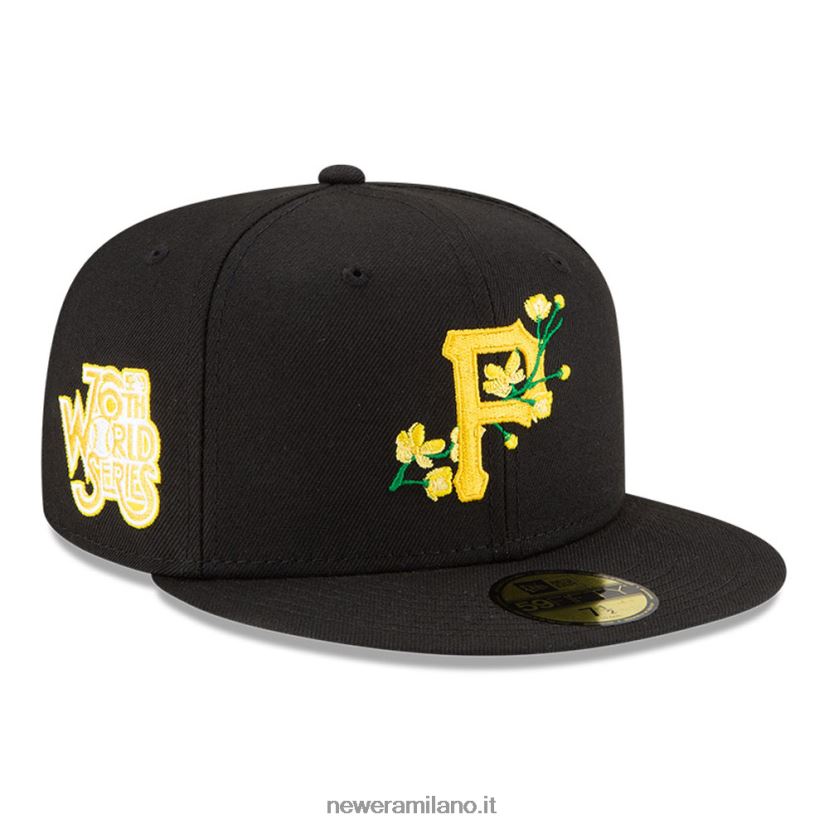 New Era Z282J2971 pittsburgh pirates mlb side patch bloom black 59fifty cappellino aderente