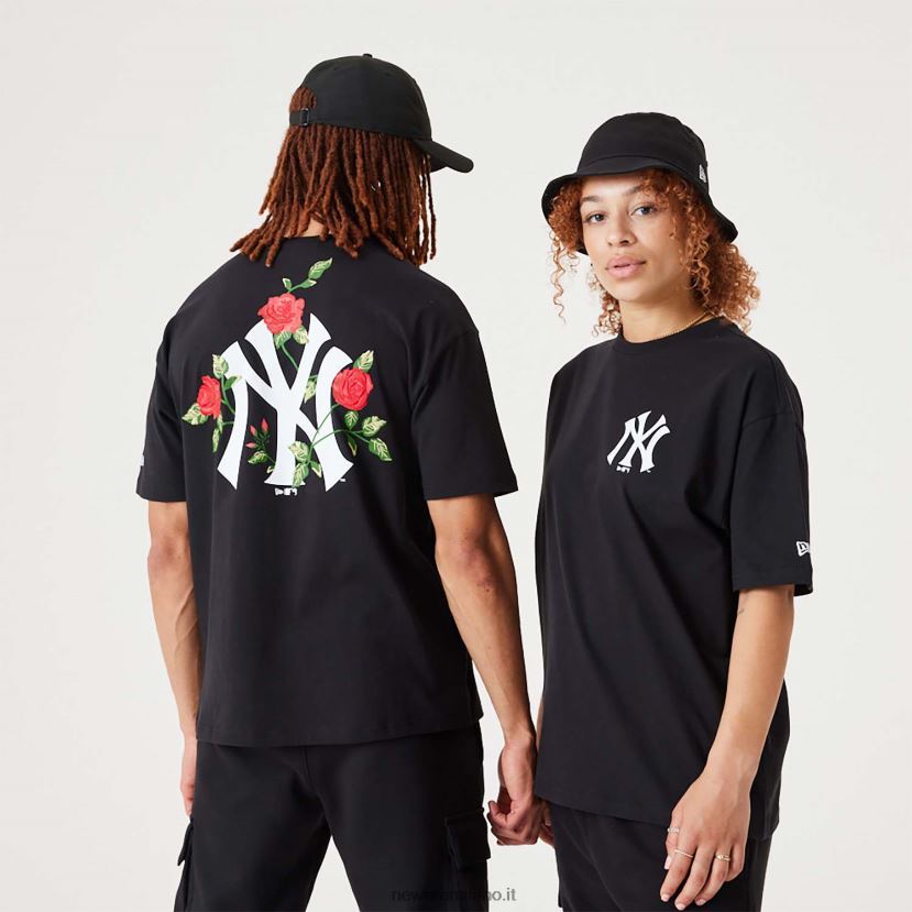 New Era Z282J22913 t-shirt oversize nera con grafica floreale dei new york yankees mlb
