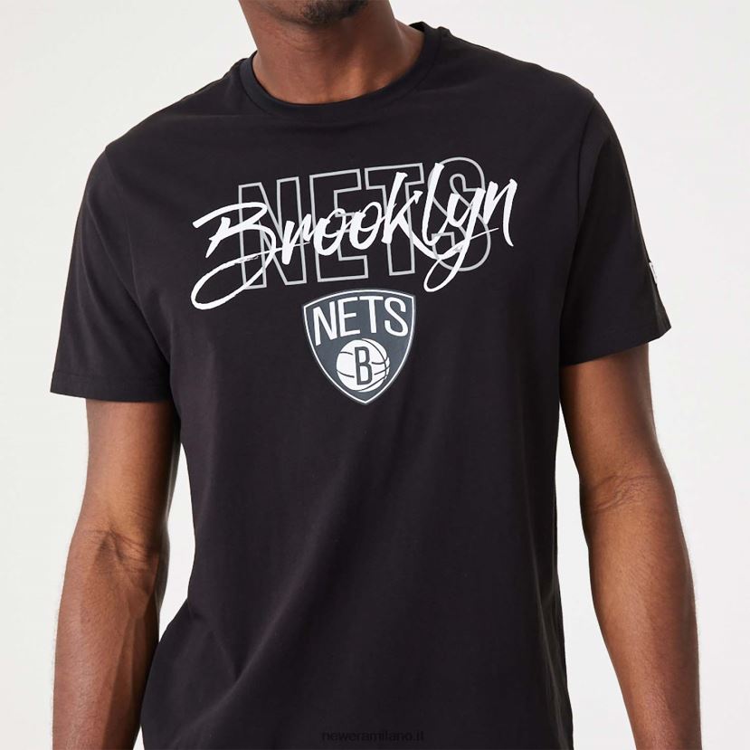 New Era Z282J22943 t-shirt nera con scritta brooklyn nets nba