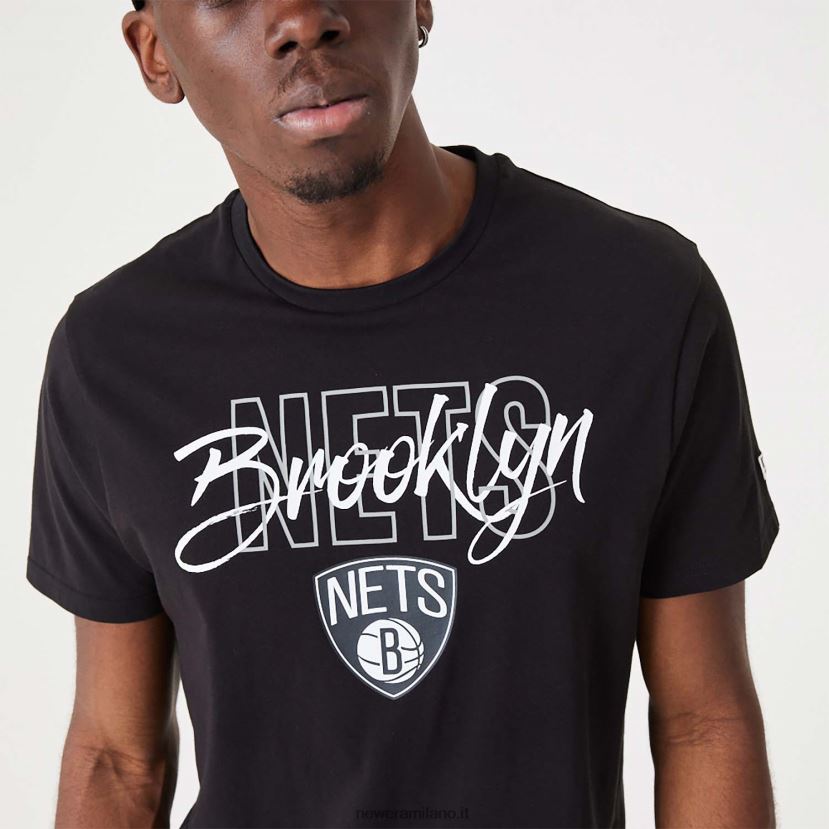 New Era Z282J22943 t-shirt nera con scritta brooklyn nets nba