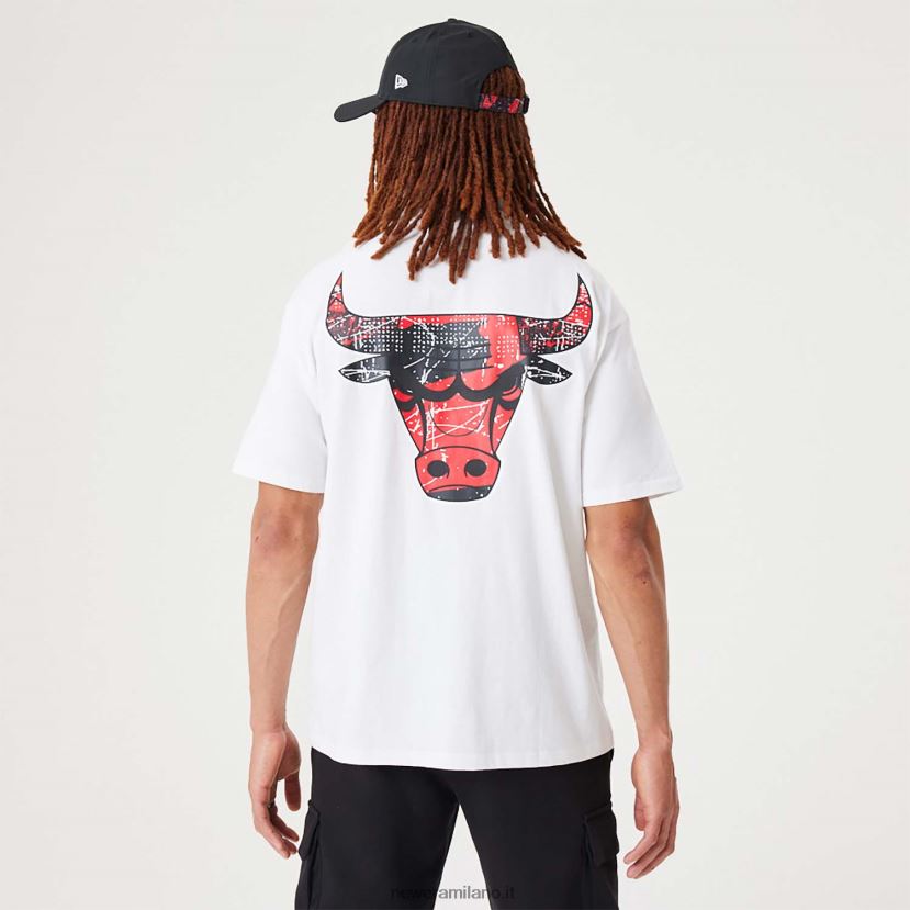 New Era Z282J23026 t-shirt bianca oversize con logo squadra Chicago Bulls nba infill
