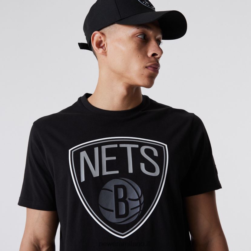 New Era Z282J23124 t-shirt nera con logo nba dei brooklyn nets