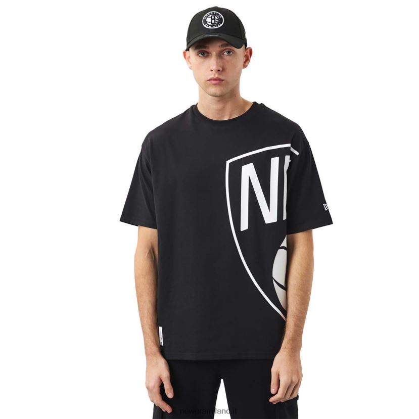 New Era Z282J23127 t-shirt nera con logo laterale nba dei brooklyn nets