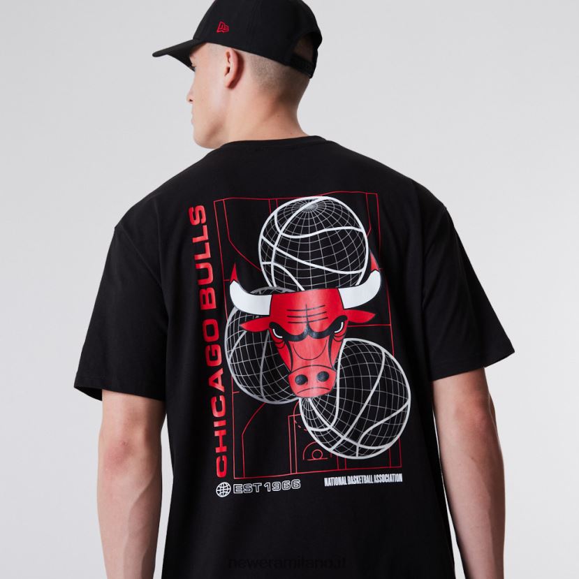 New Era Z282J23152 t-shirt nera con grafica da basket Chicago Bulls