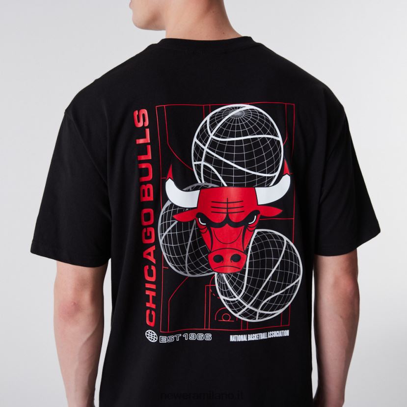 New Era Z282J23152 t-shirt nera con grafica da basket Chicago Bulls